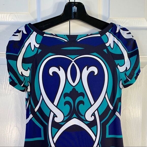 SHORT SLEEVE GREEN & ROYAL PRINT SHEATH by INC S - Picture 5 of 5